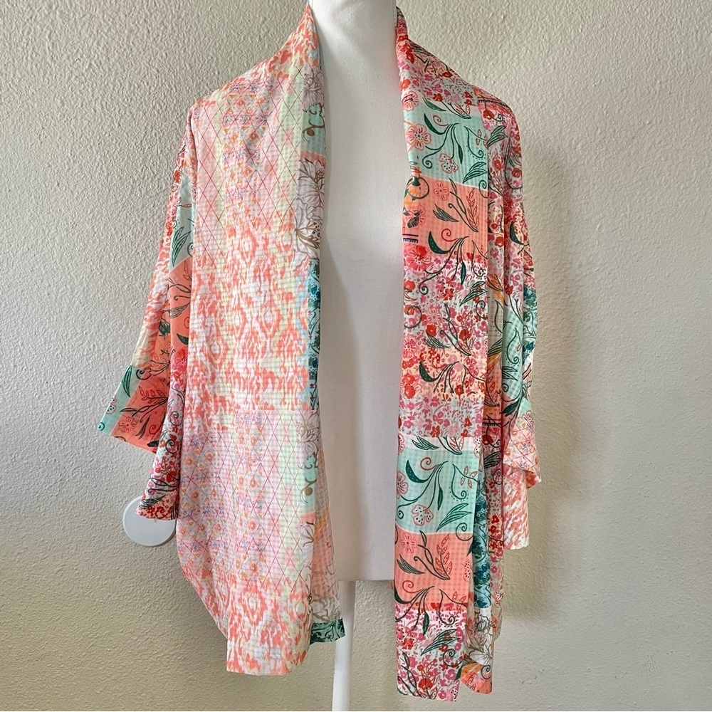 World Market Floral Kimono Cardigan Women’s One Size Patchwork Boho Drapey Beach